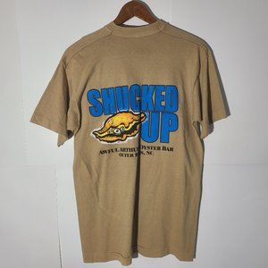 Vtg 90s Awful Arthurs Oyster Bar "Shucked Up" Large Brown T-Shirt Single Stitch